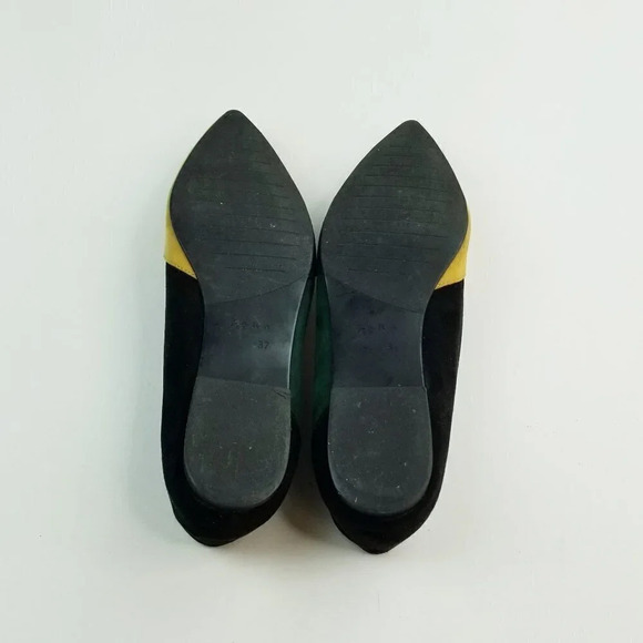 Zara Trafaluc Sz 37 (US 7-7.5) Dijon Yellow Black Green Suede Pointed Toe Flats - Picture 12 of 12